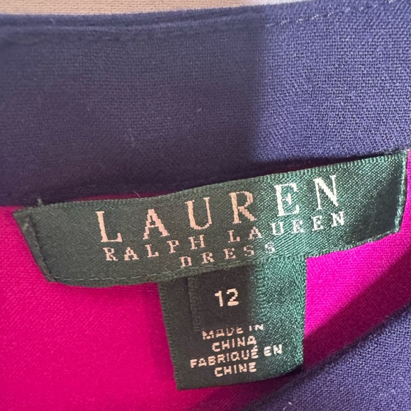 Lauren Ralph Lauren Fuchsia Navy Colorblock Sheath Dress Sleeveless Office Siren - Picture 2 of 7